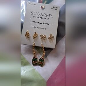 Sugarfix by BaubleBar Gold and Green  Earrings Set NWT